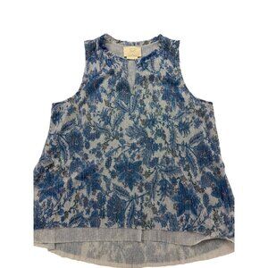 Anthropologie Vanessa Virginia Top Women Large Blue Metallic Pleated Layer Tank